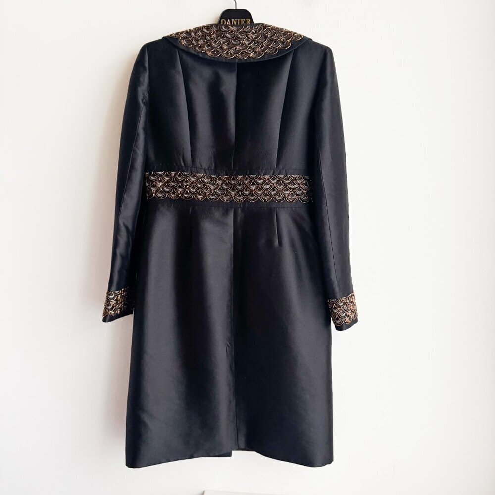 Albert Nipon Wool Silk Blend Beaded Detail Knee Lenght Evening Jacket 4 - Picture 3 of 8
